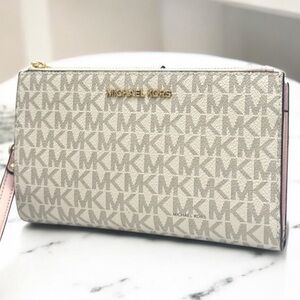 Michael Kors Large Jet Set Travel Double Zip Wallet Powder Blush Multi